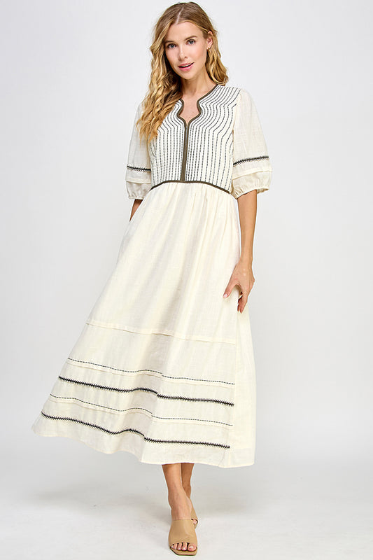 White Cotton Dress with Black Lining