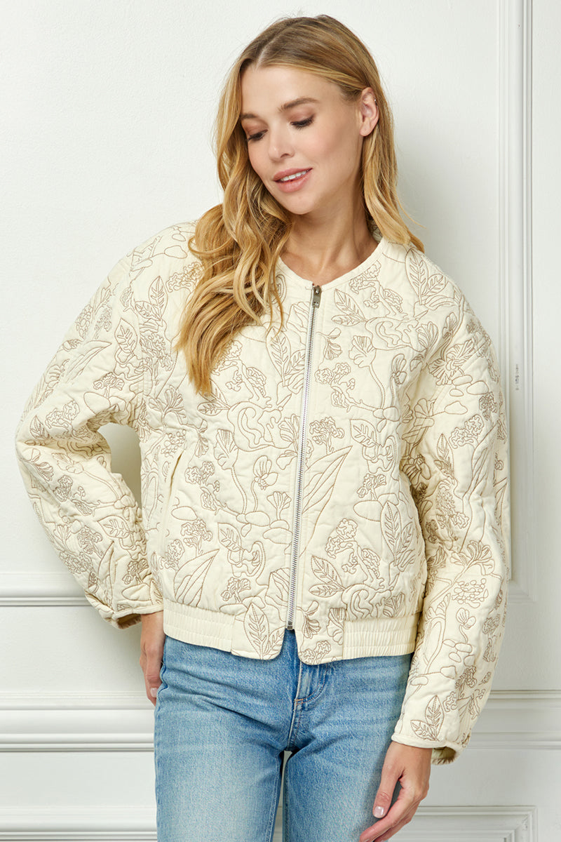 Cream Embroidered Pleated Jacket