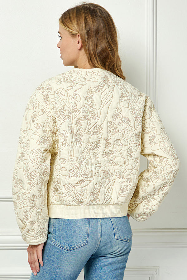 Cream Embroidered Pleated Jacket