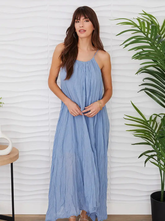 Crinkle Blue Gauze Dress